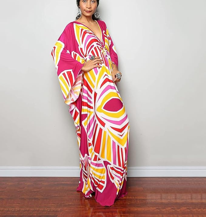 Venasha Womens Caftan Floral Print Kaftan Dress Short Sleeve Swimsuit Cover up Loungewear for Summer