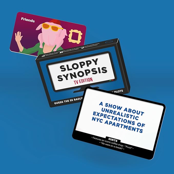 Bubblegum Stuff Sloppy Synopsis: TV - Hilarious Card Game for TV Buffs - 55 Iconic Shows with Dreadful Descriptions - Test Your Knowledge and Quick Thinking - Perfect for Game Nights and Parties!