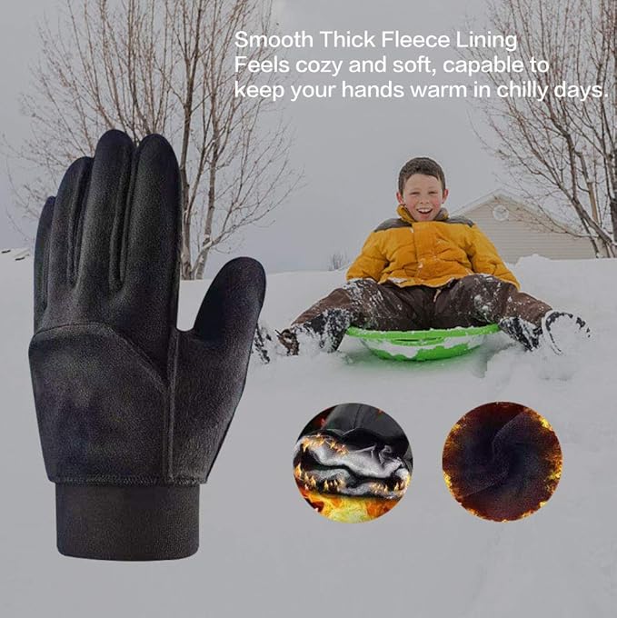 Kids Winter Gloves Back Water Repellent Touchscreen Warm Fleece Anti-Slip for Boys Girls Teen 3-15 Years