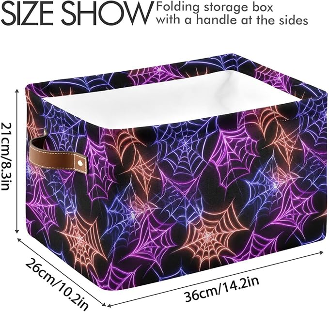 Aslsiy Storage Basket Colorful Spider Web Halloween Nursery Bins Black Baby Box Canvas Clothes Shelf Basket Laundry Hampers 1 Pcs