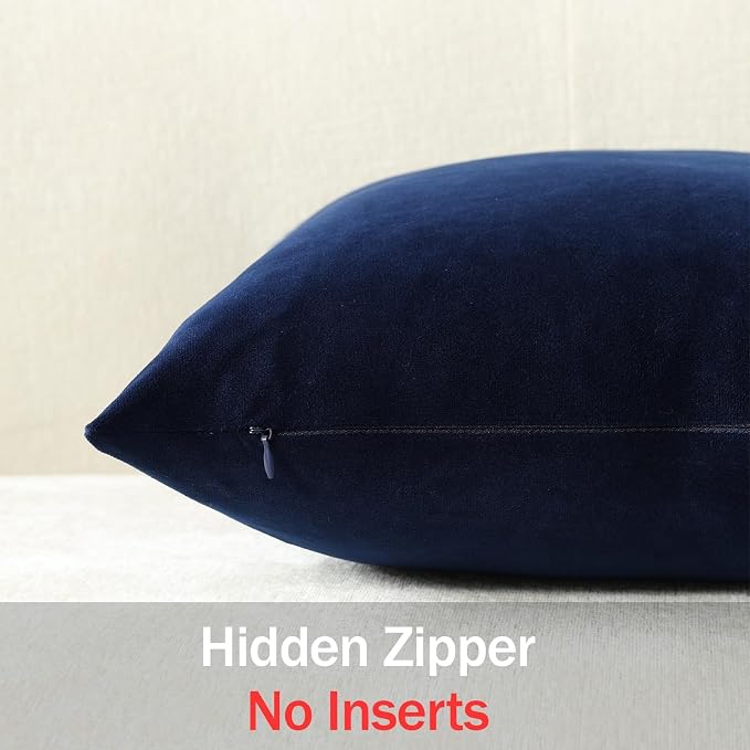 Lumbar Pillow Covers 12x20 Navy Blue: Pack of 2 Cozy Soft Velvet Rectangular Modern Luxury Decorative Throw Pillow Cases for Sofa Couch Living Room Bed Home Decor