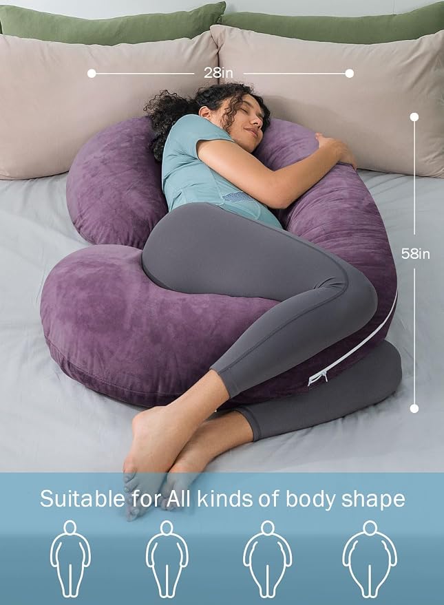 INSEN Pregnancy Pillow,Maternity Body Pillow with Velvet Cover,C Shaped Body Pillow for Sleeping, Purple