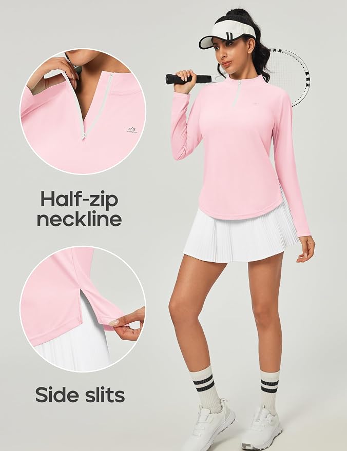 Heathyoga Long Sleeve Workout Tops for Women Golf Shirt UPF 50+ Swim Shirts for Woman UV Sun Protection Quarter Zip Pullover