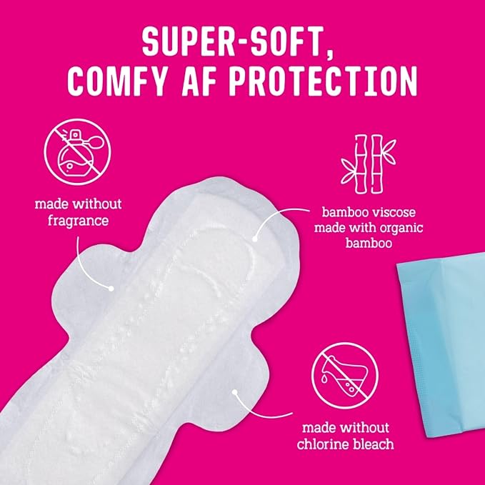 Flo - Night Menstrual Pads (40 Pack) - Organic Bamboo Period Pads for Women - Heavy Flow - Leak Locking - Winged, Ultra-Thin - Absorbent, Soft & Breathable - Plant Based – Vegan, Cruelty Free