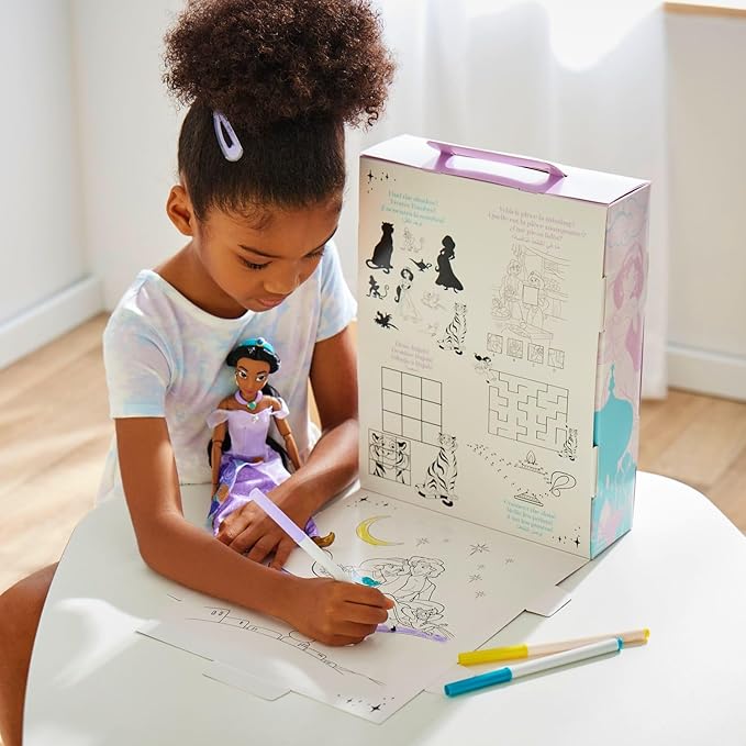 Disney Store Girl's Princess Story Doll (Jasmine from Aladdin) 11 Inches, Includes Coloring Book and Additional Dress, Princess Doll in Classic Outfit, Princess Toys