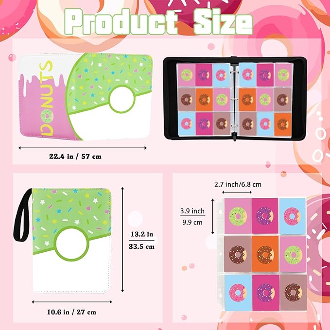 9 Pocket Card Binder 900 Card Holder Album, Green Donut Trading Cards Holder Zipper Binder for Girl Teen Collection (Green Donut, 900 Pocket)