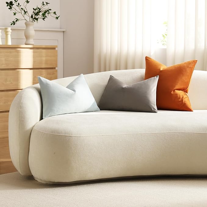 Lumbar Pillow Covers 12x20 Light-Grey: Pack of 2 Cozy Soft Velvet Rectangular Modern Luxury Decorative Throw Pillow Cases for Sofa Couch Living Room Bed Home Decor