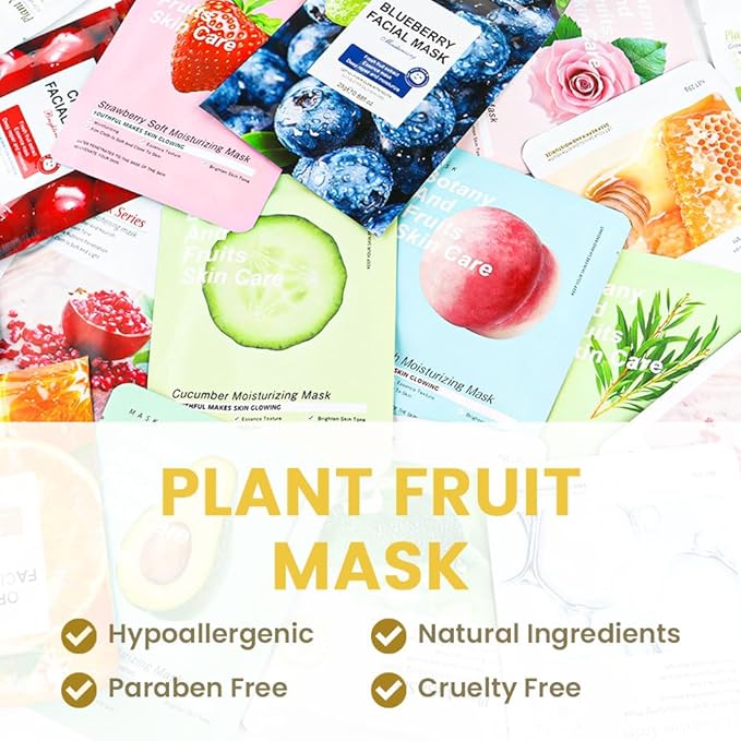 Kaely 6 Pack Honey Face Masks for Kids, Kids Face Mask Spa Day Kit Supplies, Spa Party Favors for Teens Girls Women, Sheet Facial Mask Skincare Gifts Set, Hydrating Nourish for All Skin Types, 07