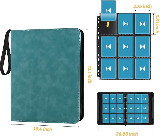 GERMUN 720 Card Binder, Premium Trading Card Binder, 9 Pocket Double Sided Pocket PU Card Collection Binder, Collector Card Album, Card Folder for MTG, TCG, Sports Cards, Game Cards (Lake Blue)
