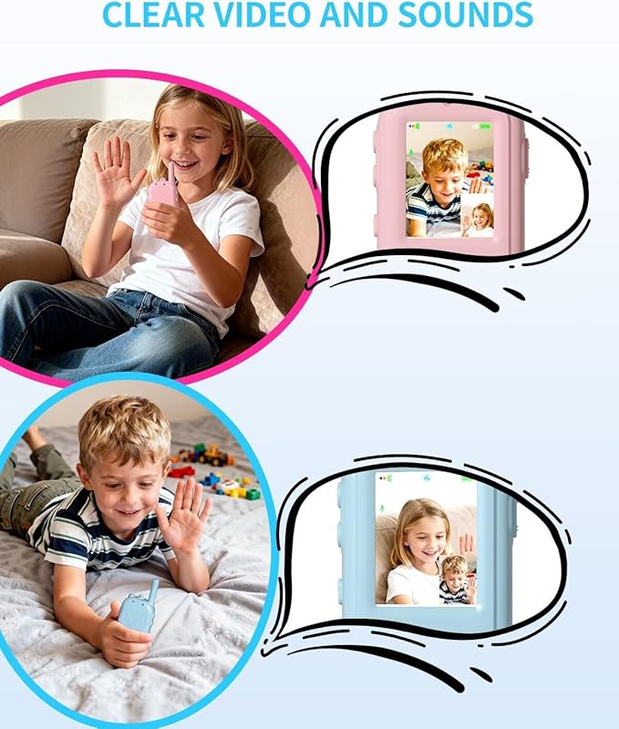 Video Walkie Talkies, Kids Reliable Communication Toys with Screen, Video Walkie Talkies for Kids with Voice Changer, Easy Walkie Talkie Toys Gifts for Home Outdoor Use Ages 3-12 (Pink)