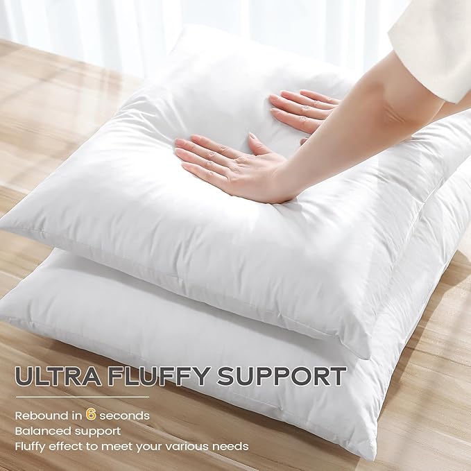 SAVORI 14x24 Lumbar Pilow Insert, Set of 2 Down Feather 14x24 Euro Pillow Inserts, Soft Fluffy Sleeping Pillow with 100% Cotton Cover, Decorative Throw Pillows for Couch Sofa Bed-White