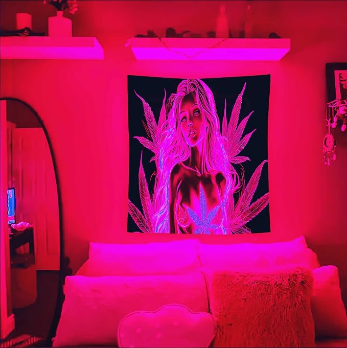 Bcsewcg Blacklight Tapestry, Red Wall Art, Glow in the Dark Hot Girl Poster for Adults Bedroom Dorm Decor