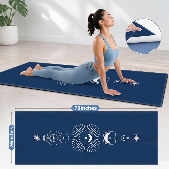 Yoga Mat Towel, Hot Yoga Non Slip with 4 Corner Pockets, 70 x 26 in | Soft Absorbent Microfiber With Four Corner Pockets, Fits Over Yoga Mats For Hot Yoga, Pilates, Gym, And Travel