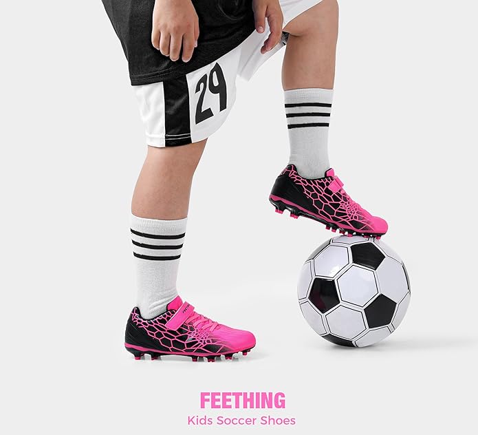 Kids Soccer Cleats for Boys Girls Soccer Shoes Firm Ground Youth Lightweight Athletic Training Football Cleats for Little/Big Kid