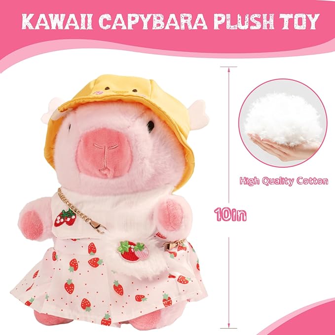 10.2" Cute Capybara Plush with 9 Pcs of Clothing and Accessories Super Soft Capybara Stuffed Animals Capybara Plush Toys are Suitable for Kids, Girls and Boys