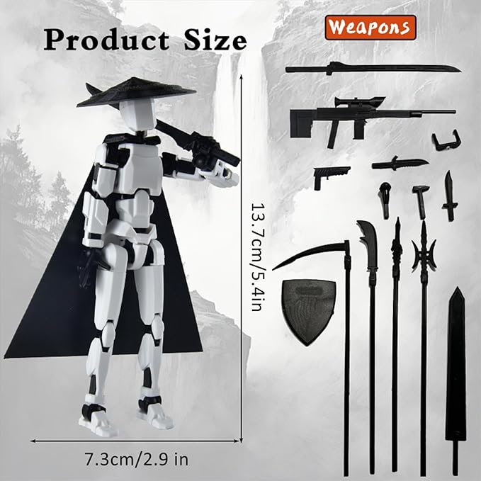 Already Assembled T13 Action Figure Accessories,Dummy 13 T13 Multi-Jointed Movable 3D Printed Toys (White)