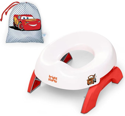 Disney Pixar Cars 2-in-1 My Travel Potty by Bright Starts, Freestanding Potty or Toilet Topper Seat, Includes Travel Storage Bag, Red - Lightning McQueen