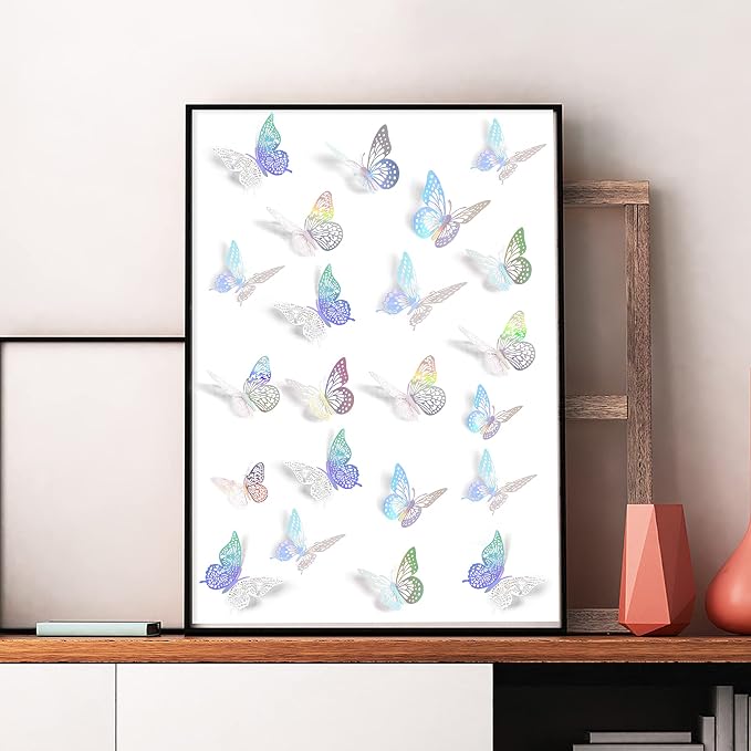 SAOROPEB 3D Butterfly Wall Decor 48 Pcs Laser Butterfly Birthday Decoration | 4 Styles 3 Sizes, Butterfly Party Decorations Cake Decorations, Removable Stickers