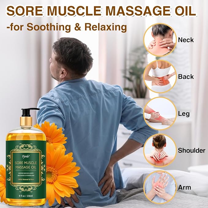 Pjordo 2 Pack Body Massage Oil for Massage Therapy, Sore Muscle Arnica Oil & Lavender Massage Oil for Pain Relief, Massage Relaxing Oil for Calming, Soothes Joints & Muscle, Spa Gift for Him Her