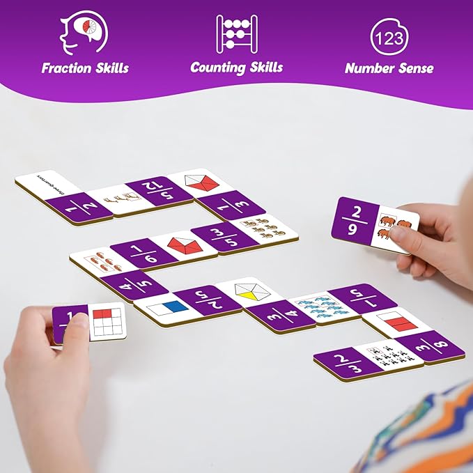 Fraction Dominoes Set,Math Games for Kids,Math Manipulatives,Counting Toys,Learning Games,Preschool Learning Activities,Homeschool Supplies,Kindergarten Classroom Must Haves,1st 2nd 3rd Grade