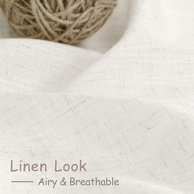 Nanspring Beige White Linen Curtains for Living Room 86 Inches Long Back Tab and Rod Pocket Light Filtering Semi Sheer Curtain Rustic Farmhouse Decor Luxury Drapes for Bedroom Office 52x86, 2 Panels