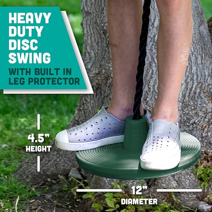 Squirrel Products Heavy Duty Plastic Tree Swing - Disc Rope Swing with Leg Protectors - Additions & Replacements - Outdoor Play Equipment - Green