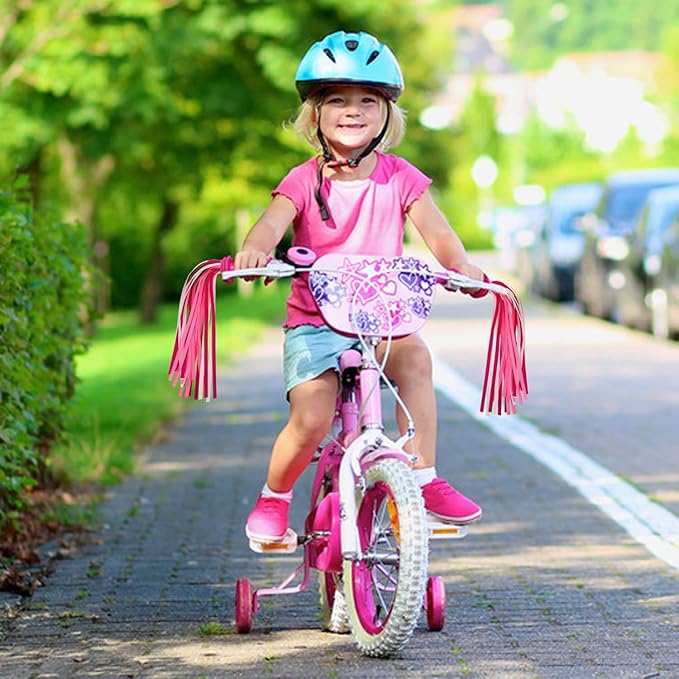 PLATT Kid's Bicycle Handlebar Streamers Colorful Ribbons Tassel for Girls Boys Bicycle Handlebar Scooter Handgrip (1Pair) (pink)
