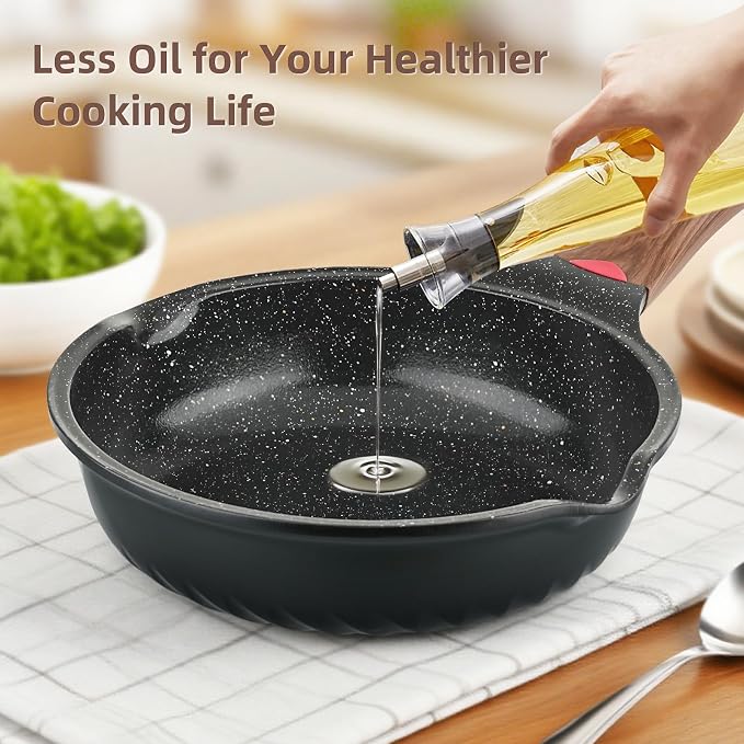 Vinchef 10" & 12" Nonstick Ceramic Frying Pan Set with Lids, 2-Pack | Black German 3C+ toxin-free ceramic PFOA/PTFE-free Induction/gas compatible Heat indicator handles Lightweight die-cast set