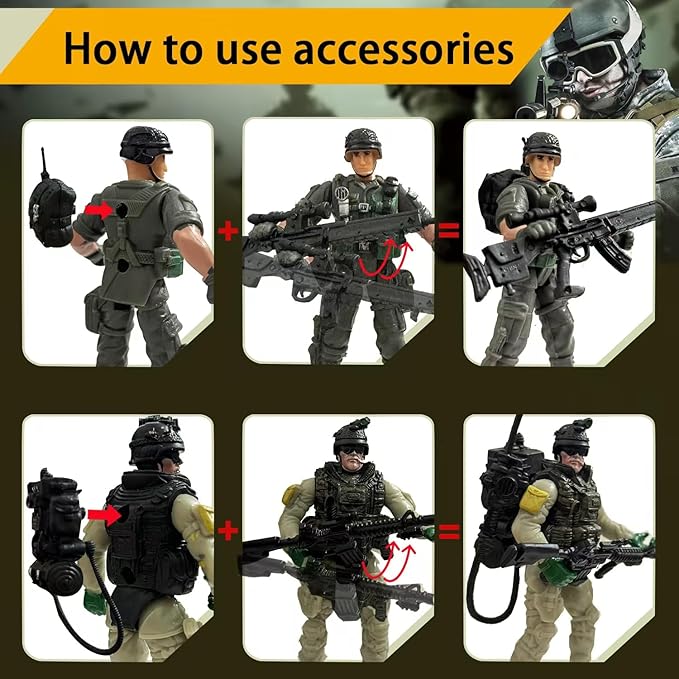 Army Men Set, Soldiers Toys for Boy Age 4-7,Army Men Action Figure Military Playset with Military Weapons Accessories,Army Toy Set for Kids Toddler Boy