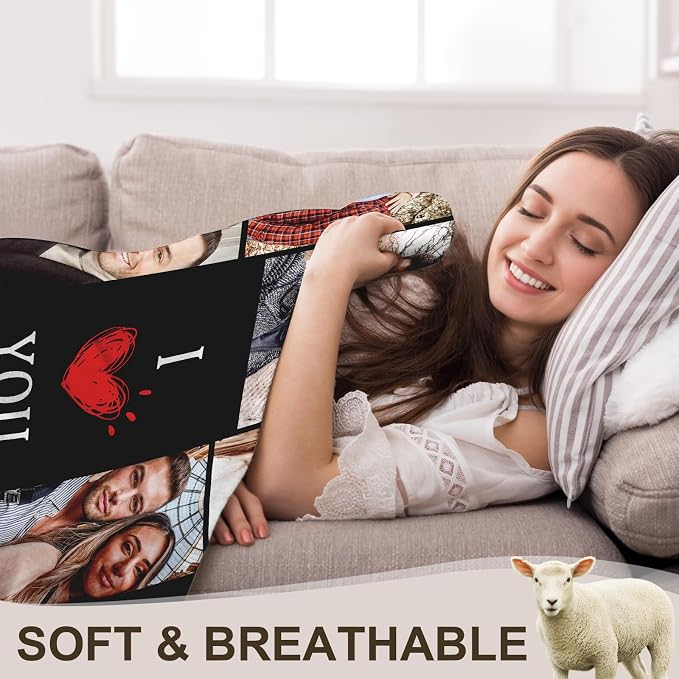 Yofair Ships Next Day, Custom Blanket with Picture Wedding Anniversary Valentines Day Gifts for Him Her Personalized Photo Blankets I Love You Couple Gift for Women Boyfriend Girlfriend Wife Husband