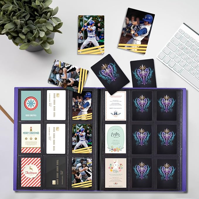 Card Binder, Upgraded 9 Pockets Trading Card Collection Binder for Cards, 360 Card Book Holder Album for Yugioh, MTG, TCG, Magic, Sports Cards - Purple