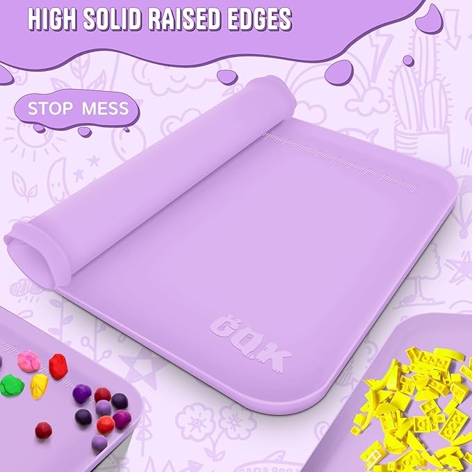 Silicone Art Mat for Crafts, 24" x 16" Painting Mat for Kids with Raised Sides to Stay Tidy, Paint Craft Mats for Clay, Resin, Slime, Jewelry-Making & Crafts Creation (Purple)