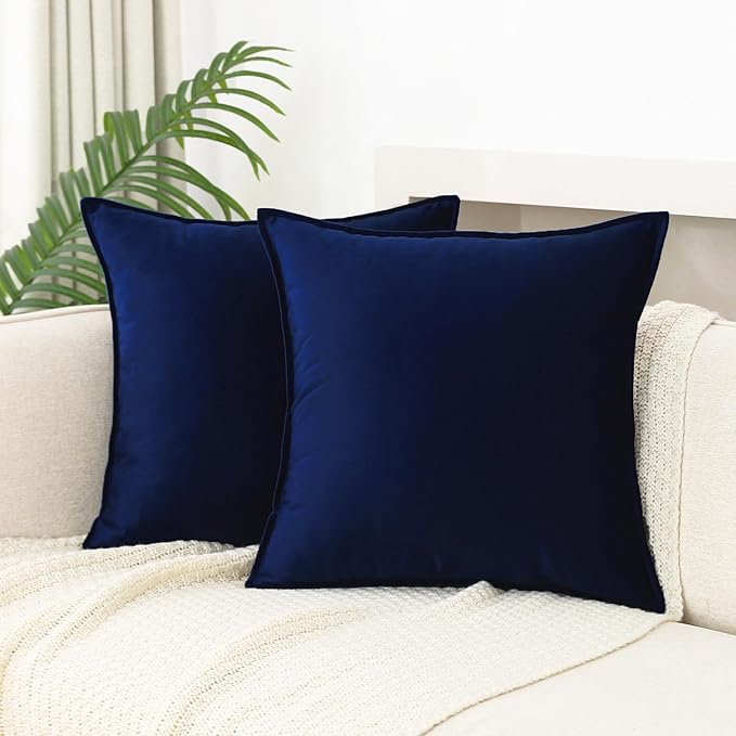 Velvet Navy Blue Throw Pillow Covers 20”x20”Pack of 2 Soft Decorative | Square Cushion Covers for Couch Sofa Bed Livingroom Car Home Decor,50x50Cm