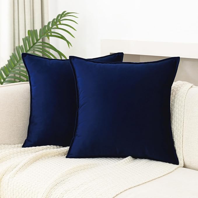Velvet Navy Blue Throw Pillow Covers 24”x24”Pack of 2 Soft Decorative | Square Cushion Covers for Couch Sofa Bed Livingroom Car Home Decor,60x60Cm