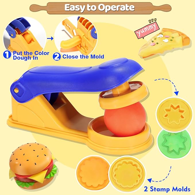 Crelloci Play Color Dough Tools Set, Deluxe 41PCS Kitchen Creations Accessories Kit, with 12 Cans Dough, Stamper Cookbook Food Mold Roller Cutter Extruder, Gift for Kids Boys Girls Ages 3+