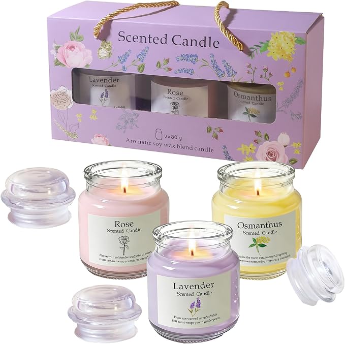 Scented Candles for Women, 8.5oz(3x80g),Soy Wax Aromatherapy Candles | For Flowerlovers, Girls Birthday, Graduation Party, Home decor, Birthday Gift for Mothers, Thanks Gifts for Teachers