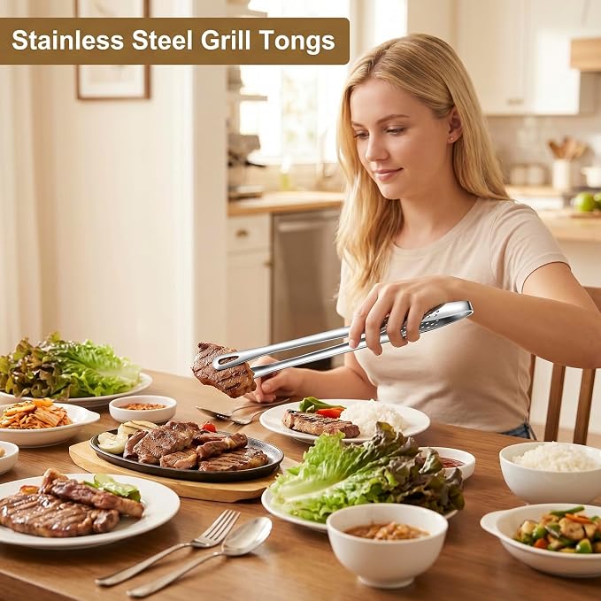 8 Pack Korean BBQ Tongs, 7.8 Inch Stainless Steel Grill Tongs (11 in)