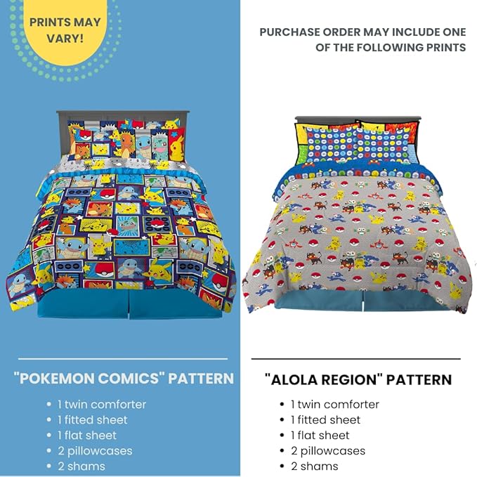 Pokémon Pikachu Full Size Bedding Set – Kids Bedding Super Soft Cozy Reversible Comforter and Sheet Set with Sham, 7 Piece Full Size, (Officially Licensed Product) by Franco