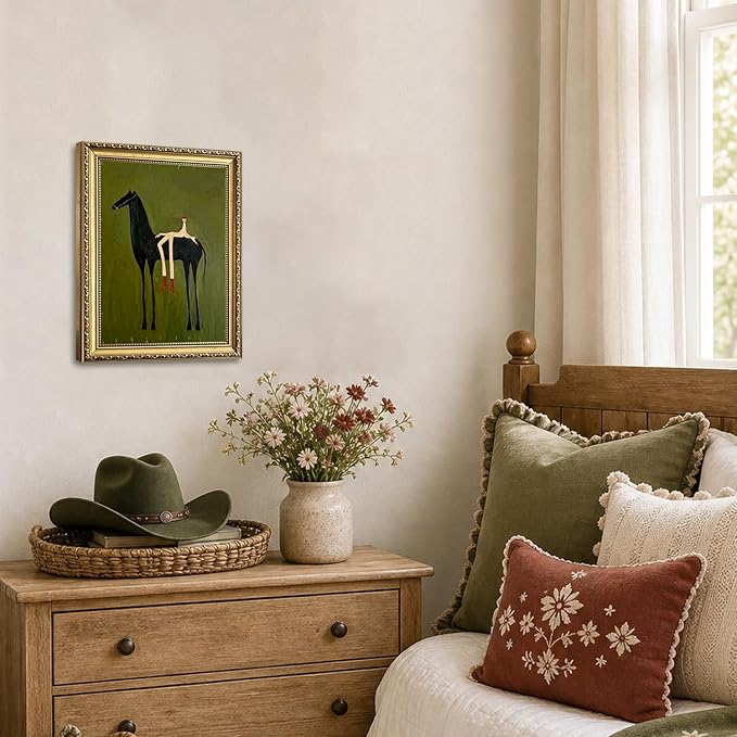 Gold Framed Abstract Horse Wall Art, Modern Western Horse Wall Decor Painting Vintage Southwestern Cowboy Canvas Prints Picture for Living Room Bedroom Farmhouse 16x24 inch
