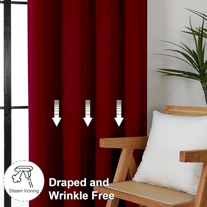 Simplebrand Ava Red Short Blackout Curtains for Bedroom 45 Inches Long 2 Panels Set, Solid Thermal Insulated, Energy Saving Window Treatment Curtains Blackout Drapes, W40 x L45 Inch, Red