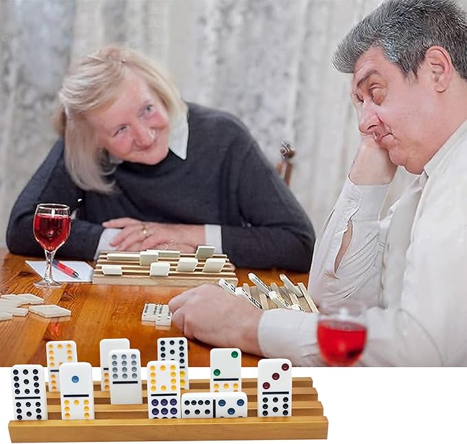 Wooden Domino Trays/Racks Set of 8 Mexican Train Domino Trays/Racks Double 12 Tiles Holders Rack Domino Tiles Holders Domino Wood Holder (8 Wood Domino Organizers)