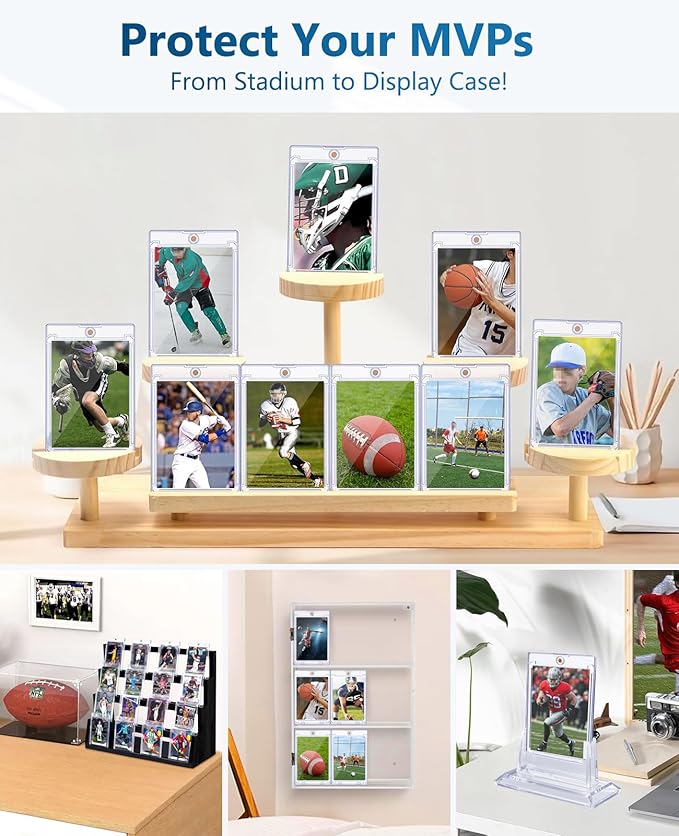 50ct Magnetic Card Holders: 35pt One Touch Card Holder for Trading Cards, U-V Protection Hard Cards Sleeves Case for Sports Game, Football, Baseball