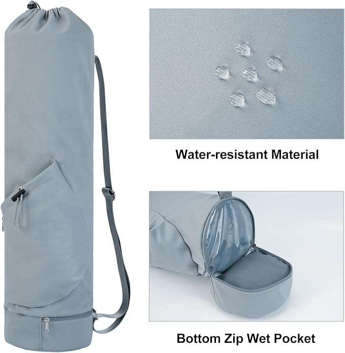 sportsnew Yoga Mat Bag with Water Bottle Pocket and Bottom Wet Pocket, Exercise Yoga Mat Carrier Multi-Functional Storage Bag, Patent pending