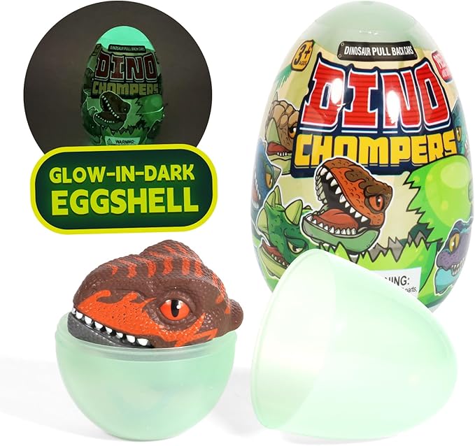 DINOBROS Dinosaur Surprise Egg Toys – 6 Pack Dino Eggs with Pull Back Cars and Chomping Action – Dinosaur Figures Easter Eggs for Kids 3-7, Perfect Easter Basket Stuffers