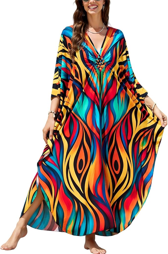 Mumu Dresses for Women Plus Size, Bohemian Kaftan Beach Cover Up Long Maxi Nightgown Soft Loungewear
