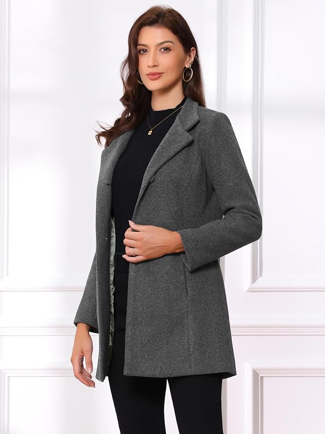 Allegra K Women's Winter Overcoat Mid-Long Stand Collar Single Breasted Coat Outerwear
