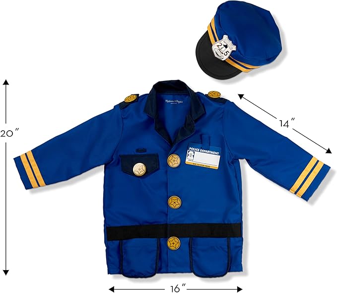 Melissa & Doug Police Officer Costume Dress-Up Set for Kids (8-Piece) – Pretend Play Uniform with Badge, Hat, Handcuffs & Accessories – Role Play Outfit for Toddlers & Children Ages 3+