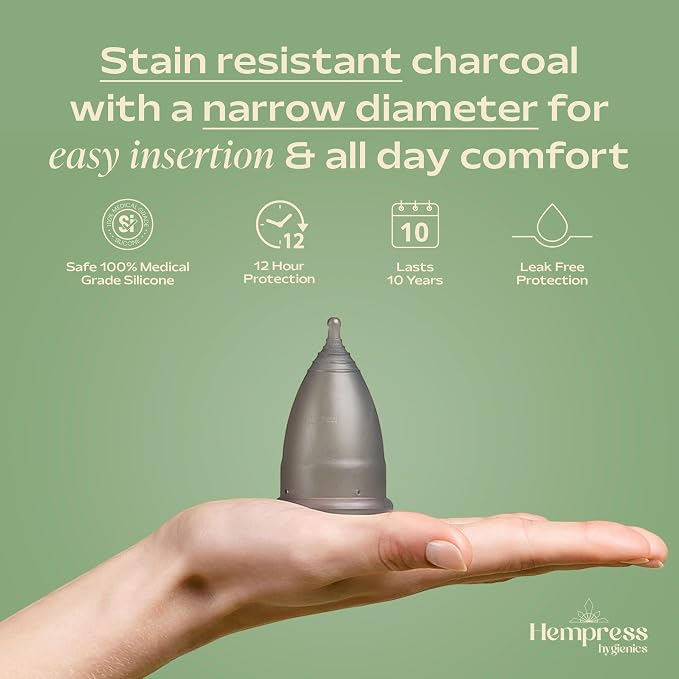 Menstrual Cup for Women (Charcoal) | Soft, Comfortable, Flexible & Reusable Period Cups, Medical Grade Silicone, Leakproof, Stain-Resistant, 12-Hr Protection