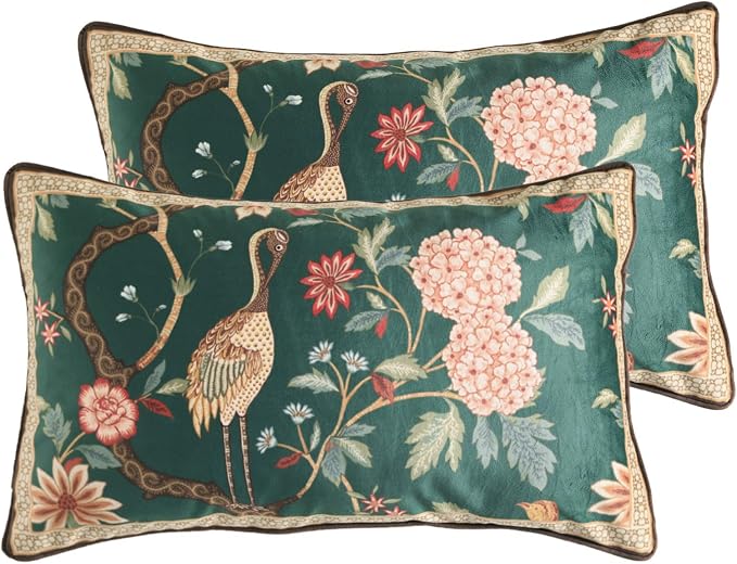 Designer French Velvet Throw Pillow Cover,Set of 2,20"x12"-Mitchell | Pillow Cover,Concealed Zipper Design,Dragonfly Pattern,Sofas,Bedroom,Living Room,Lounge Chairs,All Season Home Decor