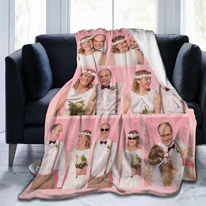 Custom Blanket with Picture Text, Personalized 8 Photo Blanket, HD Printing Customized Flannel Throw Blanket Gifts for Mom Dad Couple Girlfriend Boyfriend Wife Husband Christmas